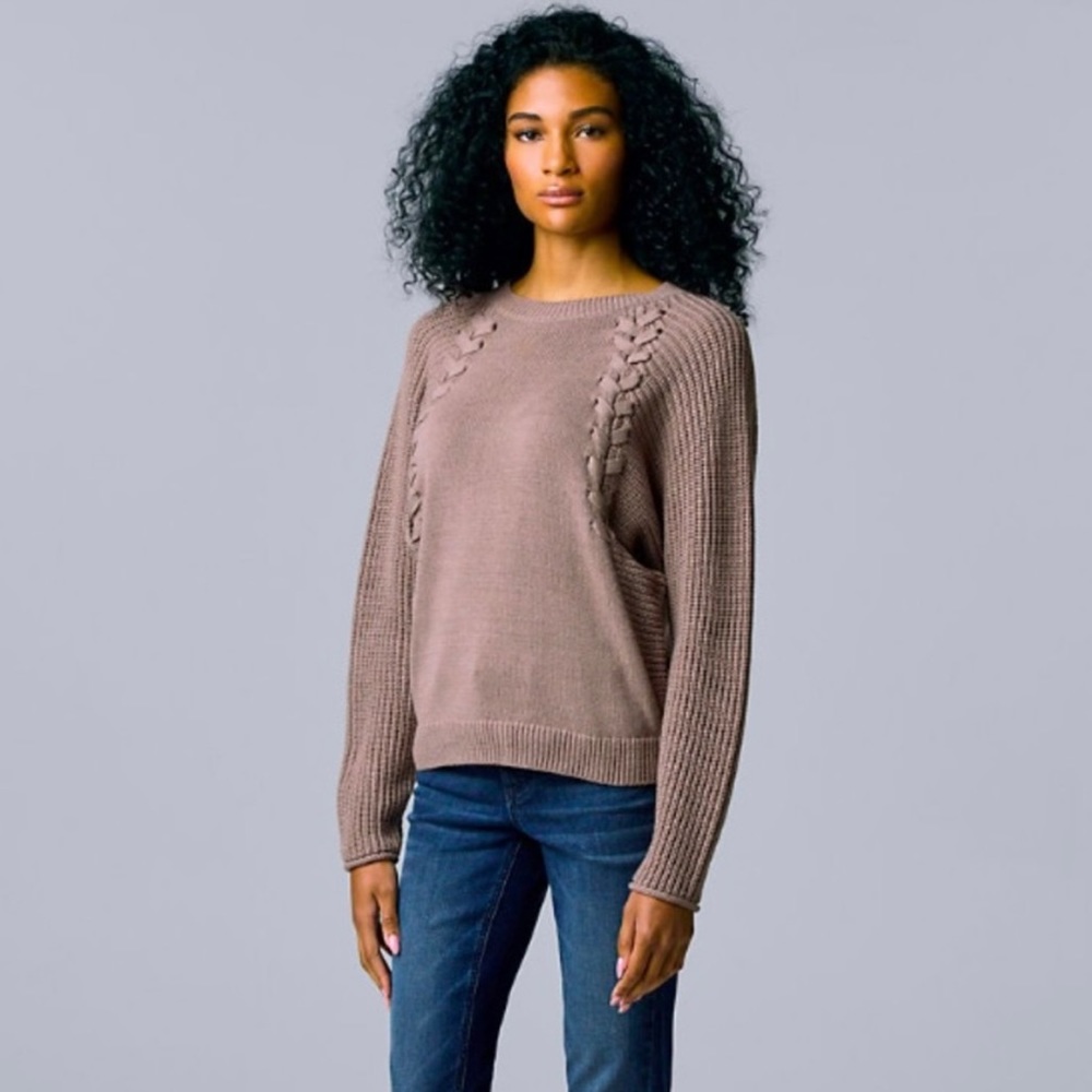 Simply Vera Vera Wang Braided Cable Knit Dolman Sweater “Aged Purple” Small
